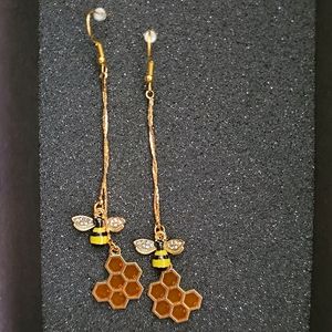 Bumblebee honeycomb dangle earrings
